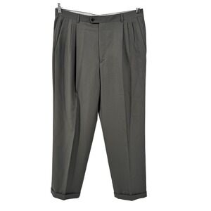 Zanella Pleated Dress Pants Mens 36 Grey Wool Cuffed Made in Italy Trousers